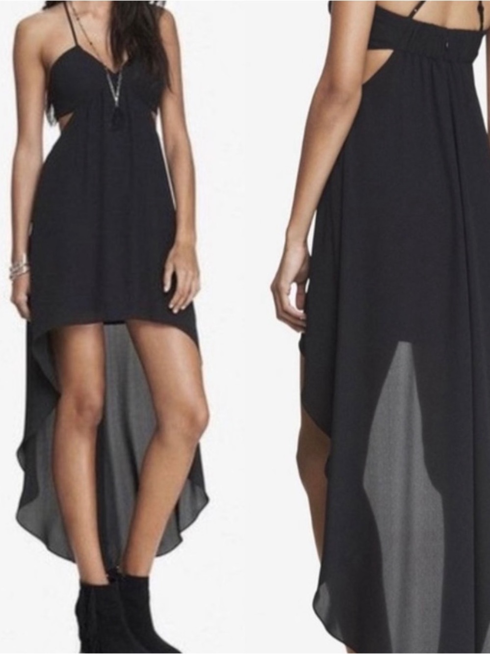 Express Black High-Low Side Cut Out Criss Cross Spaghetti Strap Dress